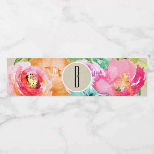 Kleurrijke flora Modern Rustic Botanical Kraft Waterfles Etiket (Enkel label)