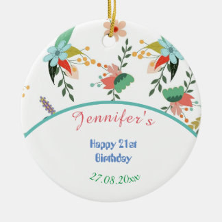 Kleurrijke Floral 21e verjaardag Keramisch Ornament