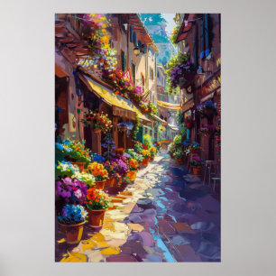 Kleurrijke Floral Alley in de lente Poster