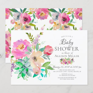 Kleurrijke Floral BABY Douche Uitnodigingen