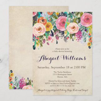 Kleurrijke Floral Baby Shower uitnodigingen,  Kaart