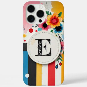 Kleurrijke Floral Design Circle Lijst Chic Monogra iPhone 16 Pro Max Hoesje
