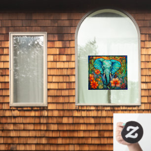 Kleurrijke Floral Elephant Faux Glas in lood Raamsticker