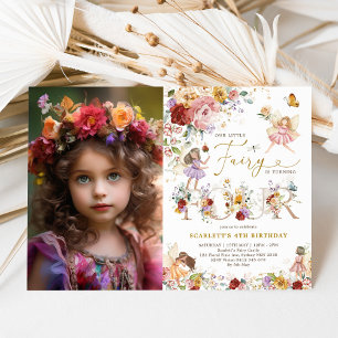 Kleurrijke Floral Fairy Prinses 4e Verjaardag Foto Kaart