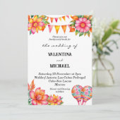 Kleurrijke Floral Fiesta Mexicaanse bruiloft Kaart (Staand voorkant)