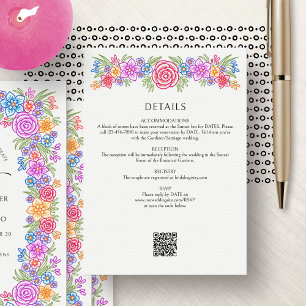 Kleurrijke Floral Fiesta Wedding Details Informatiekaartje
