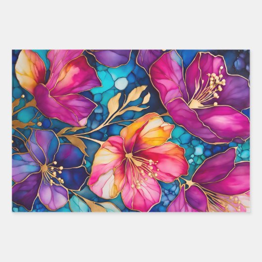Kleurrijke Floral Ink Art Wrapping Paper Sheets (Voorkant)