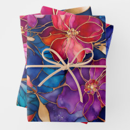 Kleurrijke Floral Ink Art Wrapping Paper Sheets