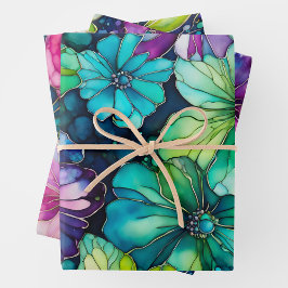 Kleurrijke Floral Ink Art Wrapping Paper Sheets
