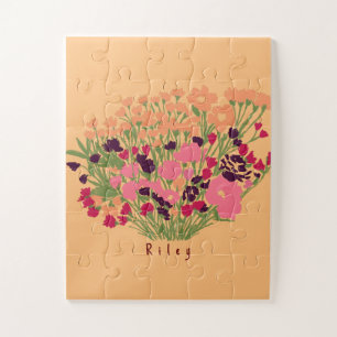 Kleurrijke Floral Let's Bloom + aangepaste naam Legpuzzel