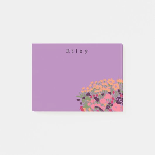 Kleurrijke Floral Let's Bloom + aangepaste naam Post-it® Notes (Voorkant)
