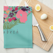 Kleurrijke Floral Let's Bloom + aangepaste naam Theedoek (Quarter Fold)