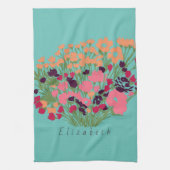 Kleurrijke Floral Let's Bloom + aangepaste naam Theedoek (Verticaal)