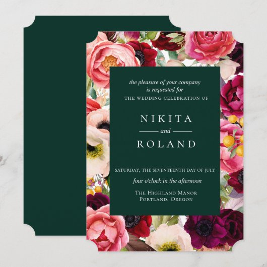 Kleurrijke Floral Print Wedding Uitnodiging (Voorkant / Achterkant)