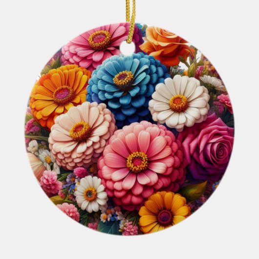 Kleurrijke Floral/Spring Zinnia/Roos Keramisch Ornament (Voorkant)