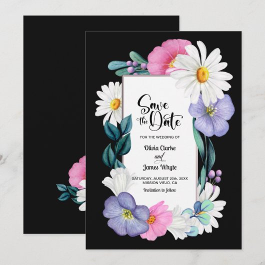 Kleurrijke Floral Wedding Save the Date (Voorkant / Achterkant)