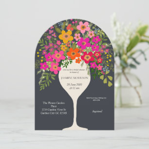 Kleurrijke Floral Wine Glass Vrijgezellenfeest Kaart