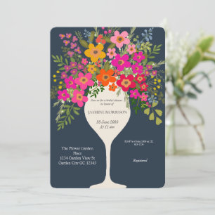 Kleurrijke Floral Wine Glass Vrijgezellenfeest Kaart