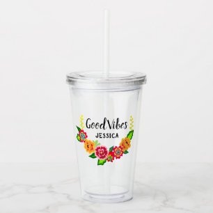Kleurrijke Floral Wreath Modern Good Vibes Acryl Drinkbeker