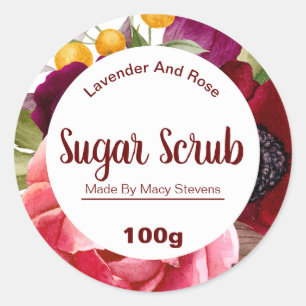 Kleurrijke florale exfoliërende suiker body scrub ronde sticker
