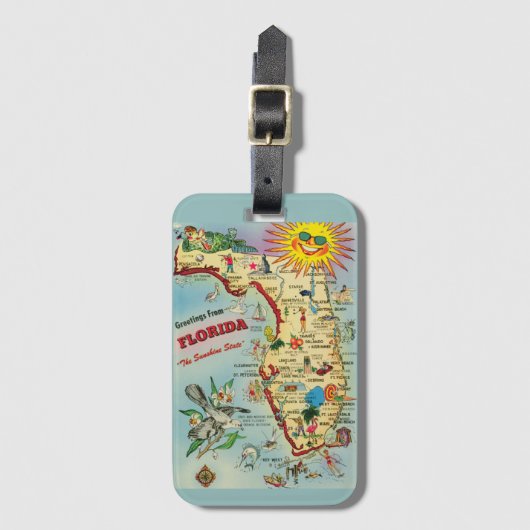 kleurrijke Florida kaart Bagagelabel (Voorkant (verticaal))