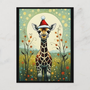 Kleurrijke Flower Meadow Giraffe Santa Christmas Briefkaart