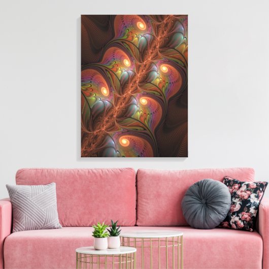 Kleurrijke Fluorescerende Abstracte Trippy Bruine Canvas Afdruk (Insitu (Woonkamer))