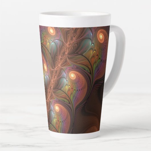 Kleurrijke Fluorescerende Abstracte Trippy Bruine  Latte Mok (Rechterhoek)