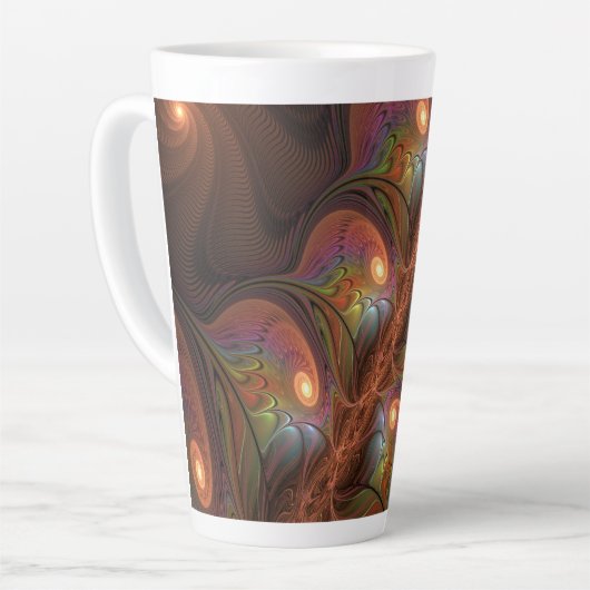 Kleurrijke Fluorescerende Abstracte Trippy Bruine  Latte Mok (Linkerhoek)