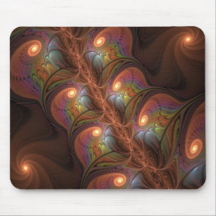 Kleurrijke fluorescerende abstracte trippy bruine muismat