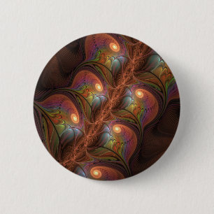 Kleurrijke Fluorescerende Abstracte Trippy Bruine Ronde Button 5,7 Cm