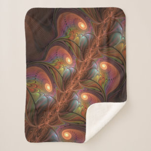 Kleurrijke Fluorescerende Abstracte Trippy Bruine  Sherpa Deken