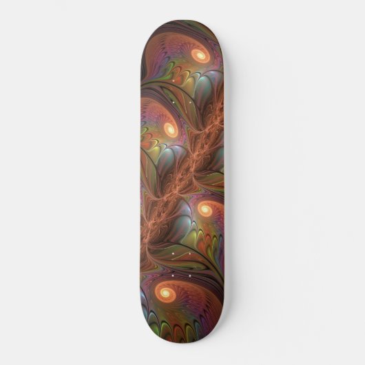 Kleurrijke Fluorescerende Abstracte Trippy Bruine Skateboard (Voorkant)
