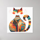 Kleurrijke Folk Art Cat Canvas Afdruk (Voorkant)