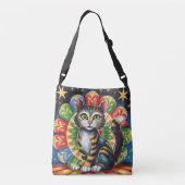 Kleurrijke Folk Art Cat Crossbody Tas (Achterkant)