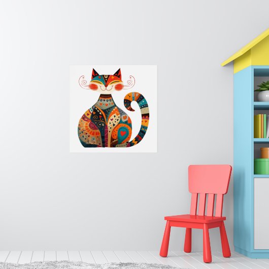 Kleurrijke Folk Art Cat Poster (Kinderkamer 1)