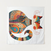 Kleurrijke Folk Art Cat Wandkleed (Voorkant (horizontaal))