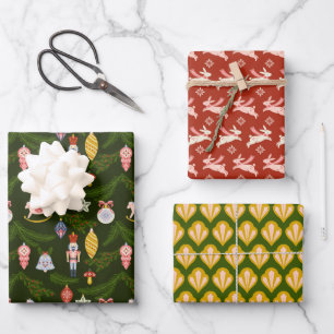 Kleurrijke Folk Art Kerstvakantie Inpakpapier Vel