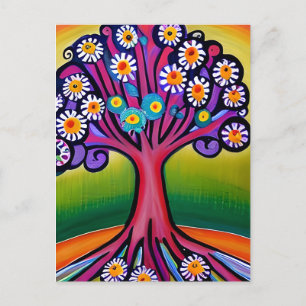 Kleurrijke Folk Art Style Whimsical Tree Briefkaart