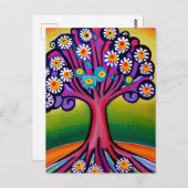 Kleurrijke Folk Art Style Whimsical Tree Briefkaart (Voorkant / Achterkant)
