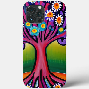 Kleurrijke Folk Art Style Whimsical Tree iPhone 13 Pro Max Hoesje