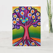 Kleurrijke Folk Art Style Whimsical Tree | Verjaar Kaart (Voorkant)