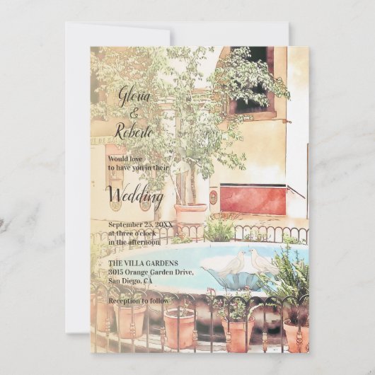 Kleurrijke Fontein & Tortelduifjes Mexicaanse brui Kaart (Voorkant)