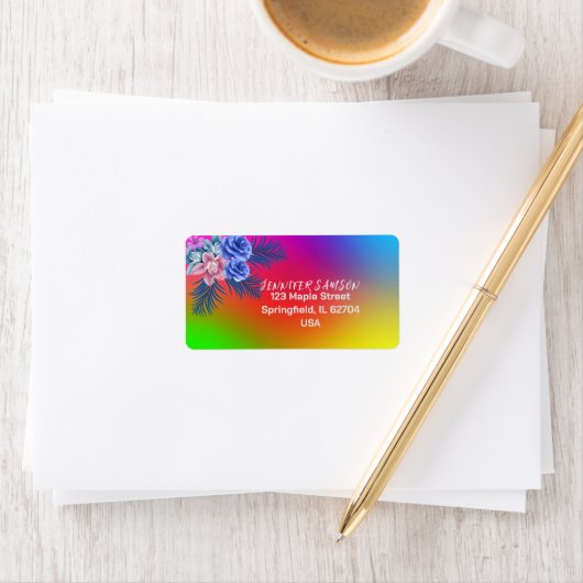 Kleurrijke Foral Roos Boho Modern Verlopend Tropis Etiket (Insitu)