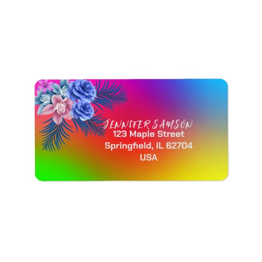 Kleurrijke Foral Roos Boho Modern Verlopend Tropis Etiket (Voorkant)