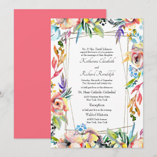 Kleurrijke Formele Levendige Bloemen Ouders Bruilo Kaart