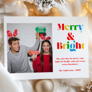 Kleurrijke Foto Kerst Merry Bright Feestdagenkaart