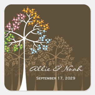 Kleurrijke Four Seasons Trees Modern Wedding Stick Vierkante Sticker
