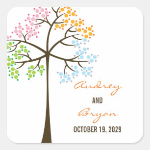 Kleurrijke Four Seasons Trees Modern Wedding Stick Vierkante Sticker