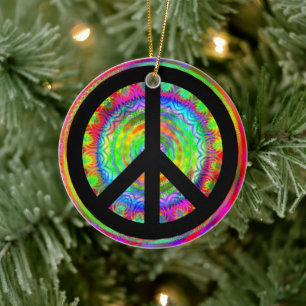 Kleurrijke Fractale Kaleidoscoop Zwarte Vredessymb Keramisch Ornament